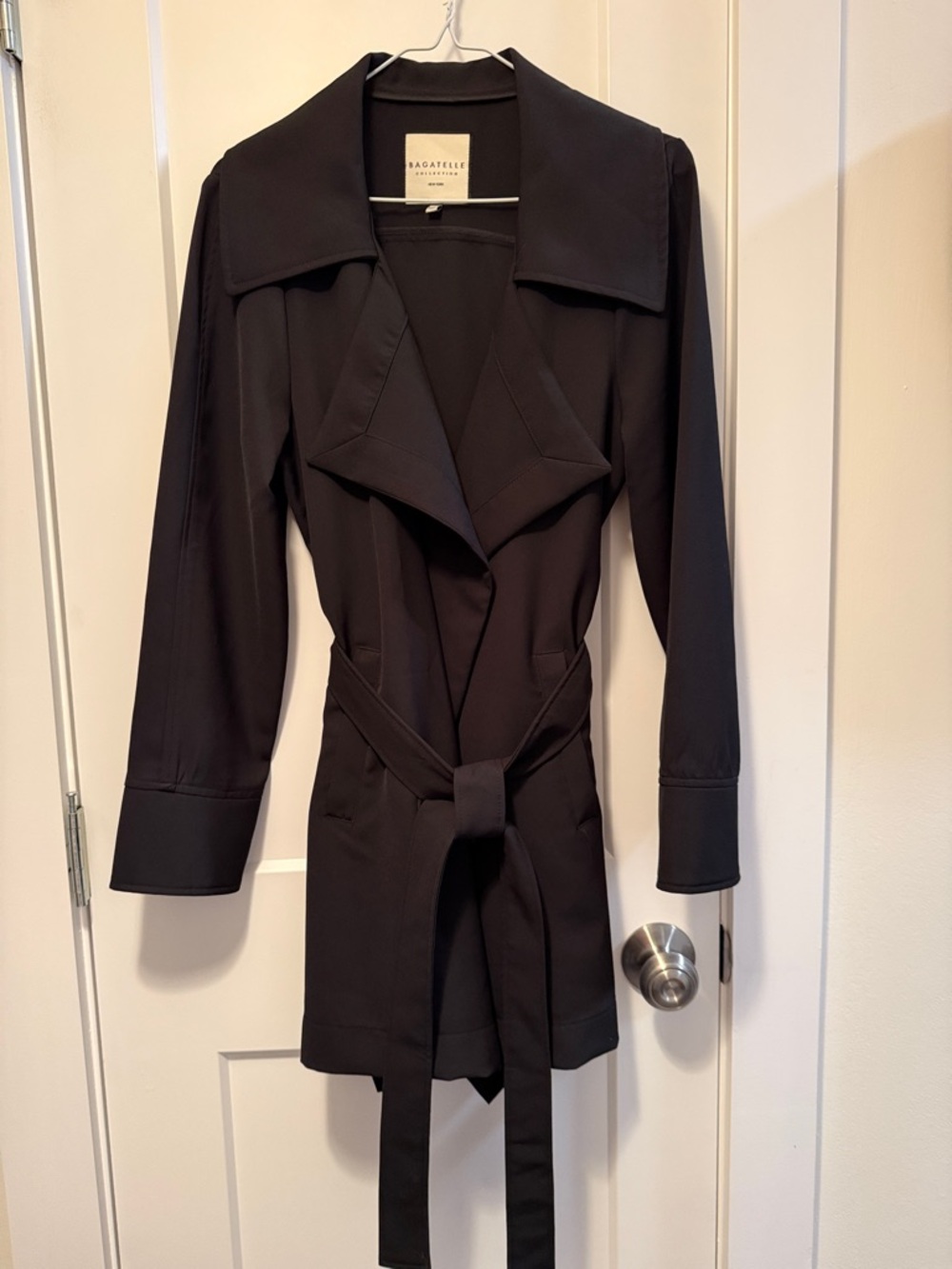 Bagatelle Women's Black Tailored Trench Coat with Self-Tie Belt size M